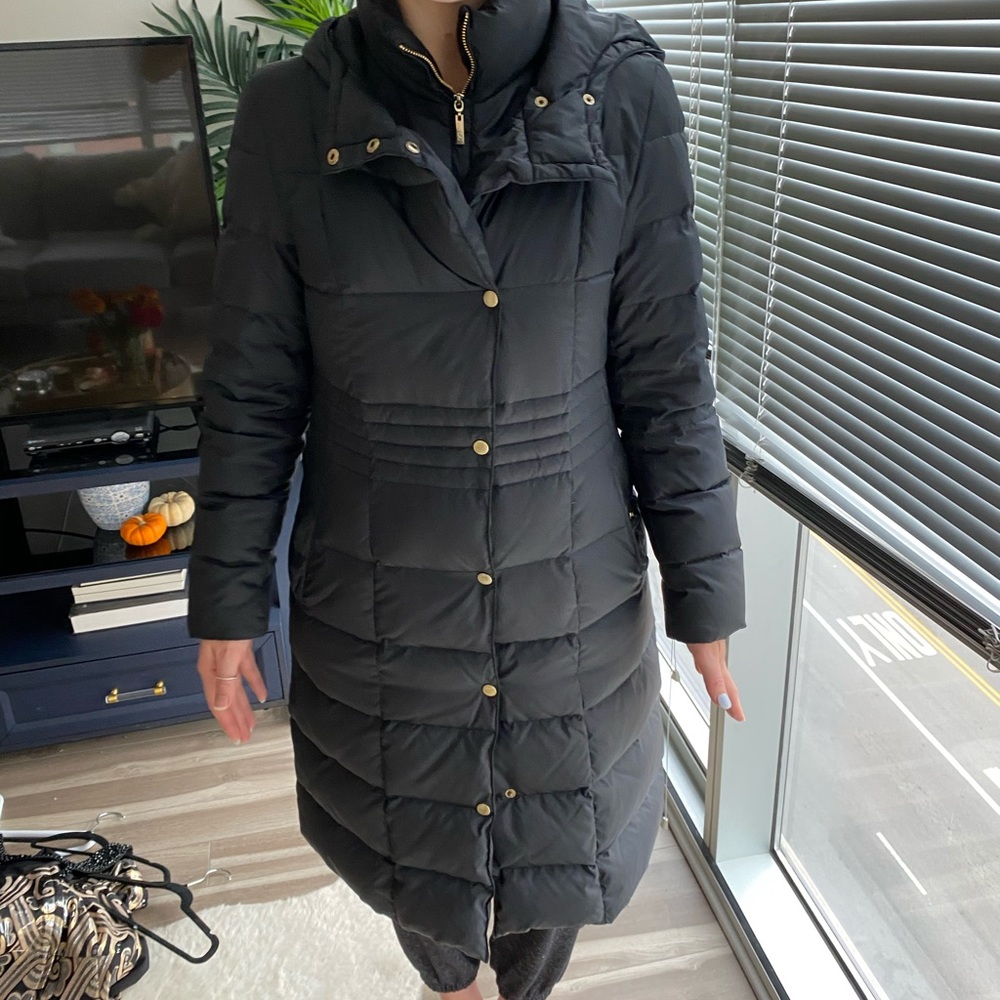 Long, black puffer coat
